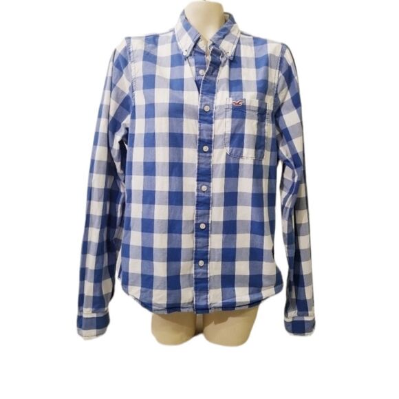 Hollister Blue Gingham Button Down Sz L - Picture 1 of 6